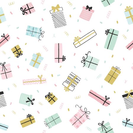Presents vector seamless  pattern in doodle style.のイラスト素材