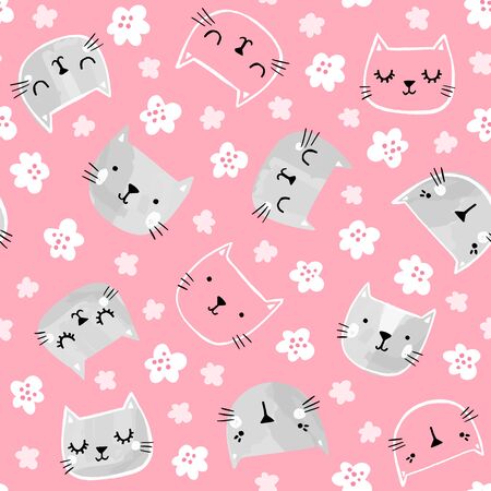 Cute cats vector seamless patternのイラスト素材