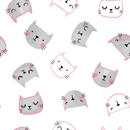 Cute cats vector seamless  patternのイラスト素材