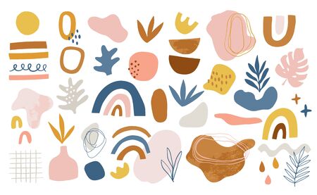 Set of hand drawn various shapes and doodle design elements. Abstract contemporary modern trendy vector illustration. Isolated. Perfect for abstract compositions, posters,  posts.のイラスト素材