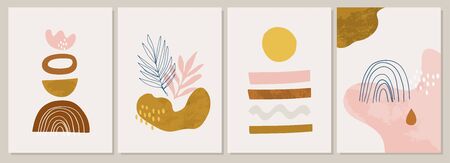 Collection of contemporary art posters. Terracotta Art Print Set. Trendy summer vector illustration in Burnt orange, dusty pink. Perfect for posters,  posts, social media.のイラスト素材