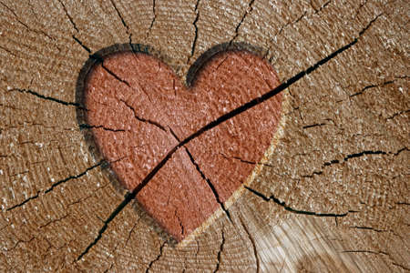 Heart sign on woodの写真素材