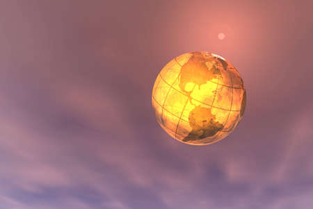 Digital montage. 3d render of globe.