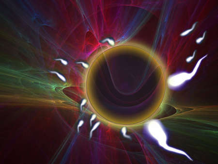 Illustration of sperm race to fertilize an egg.の写真素材