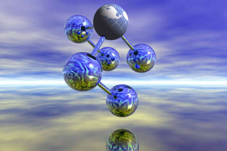 Wireframe 3D rendered of world.の写真素材