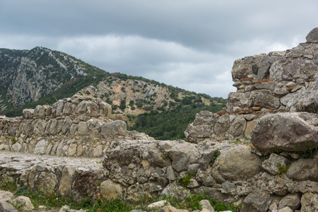 Ruins of the castle of Kritinia in Rhodes. On a sunny summer day.の写真素材