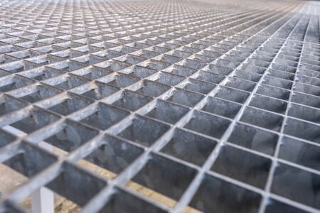 Gray galvanized iron grate, perspective view. Metal Flooring.の写真素材