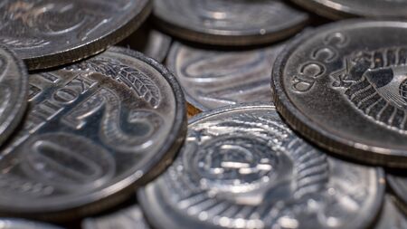 Soviet Union coins. Stack of coins representing success riches and wealth.