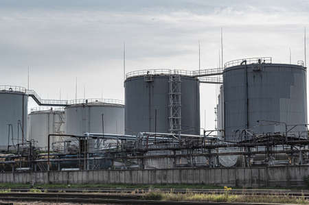 fuel storage tanks. Capacities at the modern industrial enterprise. Industrial scene.