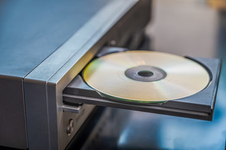 playing old CDs, old electrical and electronic devices, old-fashioned media player.の写真素材