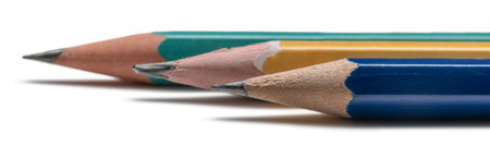 Panoramic background from slate pencils. Colored pencils on a white background.の写真素材