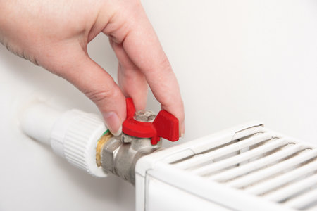 Manual adjustment of the heating temperature with a valve. energy saving.の写真素材