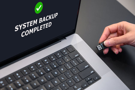 backing up data to an external flash drive. secure data storage.の写真素材