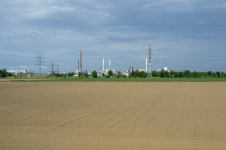 field with production in the backgroundの写真素材