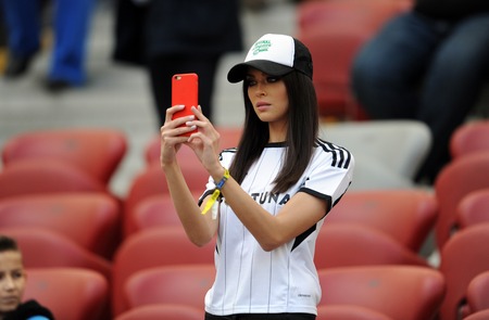 WARSAW, POLAND - MAY 02, 2015: Polish Football League Cup Final Legia Warsaw - Lech Poznan
o/p: girlfriend of Legia player Jakub Rzezniczakのeditorial素材
