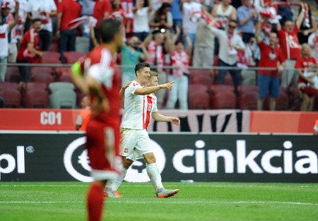 WARSAW, POLAND - JUNE 17, 2015: EURO EURO 2016 France Football Cup Qualifiers Scotland vs Georgiaop Robert Lewandowski, Jakub Blaszczykowskiのeditorial素材