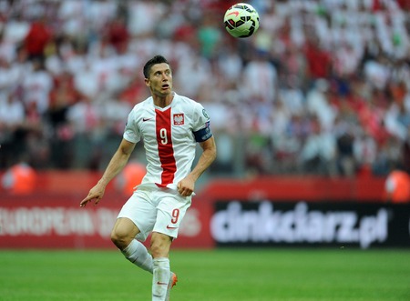 WARSAW, POLAND - JUNE 17, 2015: EURO EURO 2016 France Football Cup Qualifiers Scotland vs Georgiaop Robert Lewandowskiのeditorial素材