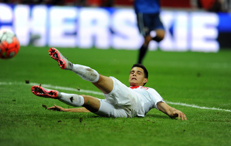 WARSAW, POLAND - SEPTEMBER 07, 2015: EURO 2016 France Football Euro Cup Qualifiers Poland vs Gibraltarop Bartosz Kapustkaのeditorial素材
