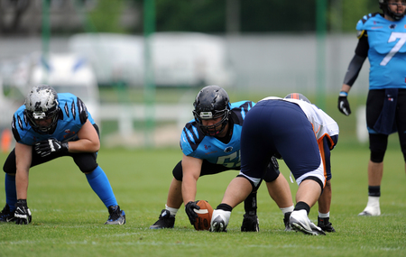 WARSAW, POLAND - MAY 24, 2015: American Football Polish Top League match Warsaw Eagles and Wroclaw Panthersのeditorial素材