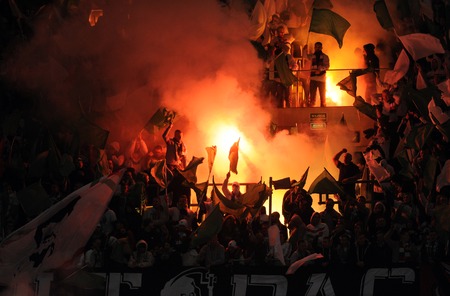 WARSAW, POLAND - NOVEMBER 21, 2015: T-Mobile Extra League Polish Premier Football League Legia Warsaw Slask Wroclawo/p: Legia football fansのeditorial素材