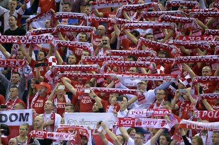 CRACOV, POLAND - JANUARY 27, 2016: Men's EHF European Handball Federation EURO 2016 Krakow Tauron Arena Poland Croatia
o/p: polish fansのeditorial素材