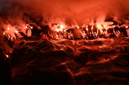WARSAW, POLAND - MARCH 05, 2016, T-Mobile Polish Extra League Premier Football League Legia Warsaw Gornik Zabrzeo / p: Gornik Zabrze fans supportersのeditorial素材