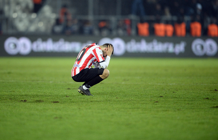 Cracov, POLAND - MARCH 12, 2016, T-Mobile Polish Extra League Premier Football League Cracov Cracovia Legia Warsawo / p: Matthew Cetnarskiのeditorial素材