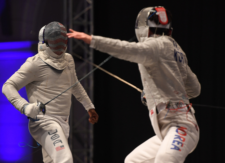 WARSAW, POLAND  FEBRUARY 25: Sabre de Wolodyjowski Internationa Fencing Federation Fencing Cup in mens sword FIAのeditorial素材