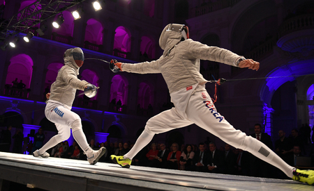 WARSAW, POLAND  FEBRUARY 25: Sabre de Wolodyjowski Internationa Fencing Federation Fencing Cup in mens sword FIAのeditorial素材