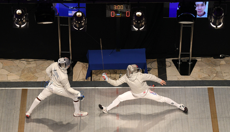 WARSAW, POLAND â FEBRUARY 25: Sabre de Wolodyjowski Internationa Fencing Federation Fencing Cup in mens sword FIAのeditorial素材