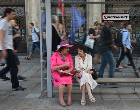 POLAND - JULY 20: Demostrators participate in the protest against changes in the Polish judiciary and changes foreseen by PIS (Law and Justice) took place in front of the building of the Supreme Court and the Presidential Palaceのeditorial素材