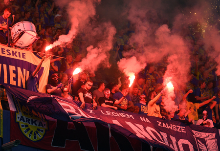 WARSAW, POLAND - MAY 02, 2018: Polish League Cup Final Arka Gdynia vs Legia Warsaw / p: Arka Gdynia fansのeditorial素材