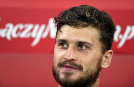 WROCLAW, POLAND - SEPTEMBER 11, 2018: International friendly game between Poland and Republic of Ireland / p: Mateusz Klich (Poland)のeditorial素材