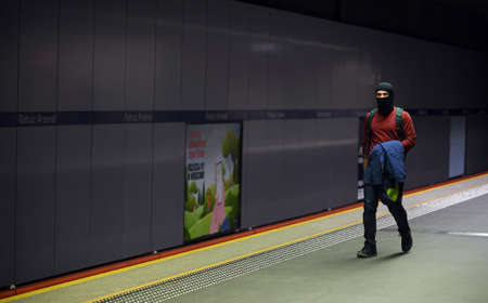 Warsaw, Poland, April 16, 2020: Warsaw during first day with hiding nose and mouth restriction...