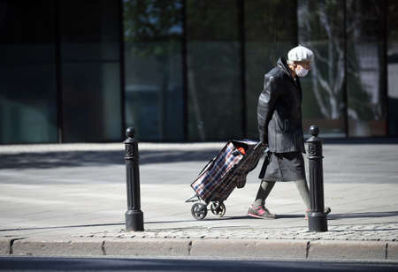 Warsaw, Poland, April 23, 2020: Warsaw during COVID-19 epidemic, coronavirus testing point in front of the hospitalのeditorial素材