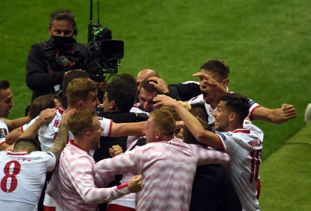 WARSAW, POLAND - September 08, 2021: World Cup 2022 Qatar qualification gropu stage Poland - England, Damian Szymanski (Poland) celebrates goalのeditorial素材