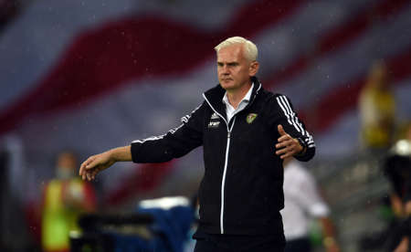 CRACOV, POLAND - AUGUST 01, 2021: Polish Football League game Cracovia Krakow - Slask Wroclaw, Jacek Magiera coach (Slask Wroclaw)のeditorial素材