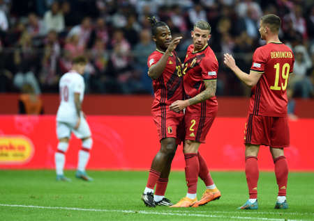 WARSAW, POLAND - JUNE 14, 2022: UEFA Nations League 2023 Poland - Belgium game o / p: Michy Batshuayi (Belgium) celebrates scoring a goalのeditorial素材
