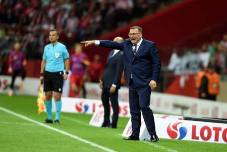 WARSAW, POLAND - JUNE 14, 2022: UEFA Nations League 2023 Poland - Belgium game o / p: Czeslaw Michniewicz coach (Poland)のeditorial素材