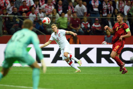 WARSAW, POLAND - JUNE 14, 2022: UEFA Nations League 2023 Poland - Belgium game o / p: Szymon Zurkowski (Poland)のeditorial素材