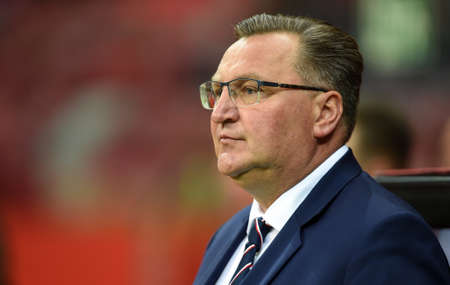 WARSAW, POLAND - JUNE 14, 2022: UEFA Nations League 2023 Poland - Belgium game o / p: Czeslaw Michniewicz coach (Poland)のeditorial素材