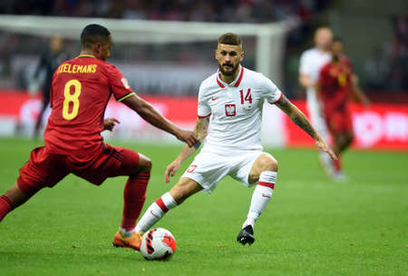 WARSAW, POLAND - JUNE 14, 2022: UEFA Nations League 2023 Poland - Belgium game o / p: Mateusz Klich (Poland)のeditorial素材