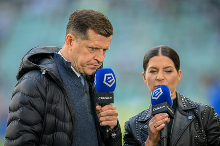 WARSAW, POLAND - APRIL 16, 2023: Polish Football League T-Mobile Ekstraklasa o/p: Cezary Kucharski ex Robert Lewandowski managerのeditorial素材