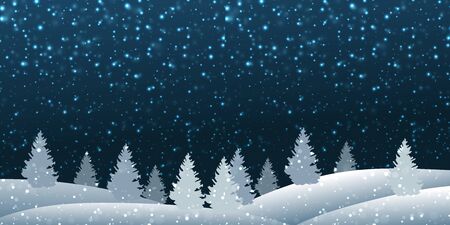 winter, forest landscape snowy night, coniferous forest weekendのイラスト素材