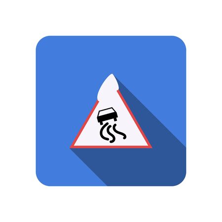 isolated triangular winter slippery road sign with long shadow flat vector designのイラスト素材