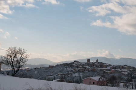 view of Oratino, Campobasso (Italy), during winter with snowの写真素材