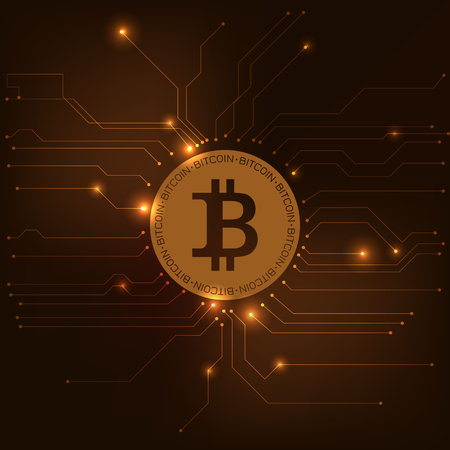 Bitcoin symbol on gold  background. Technology style. Thin lines and meshed used.のイラスト素材
