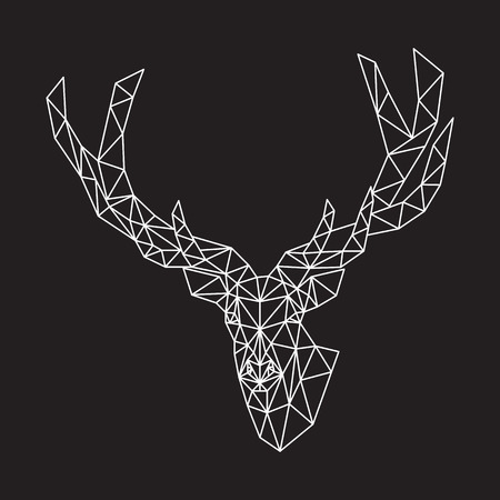 Abstract poly deer white in black vector illustration, concept. Polygonal, geometry, triangle, low poly. Winter, forest, wild, north, scandy, minimalism. Christmas, New Year, xmas. Hunt.のイラスト素材