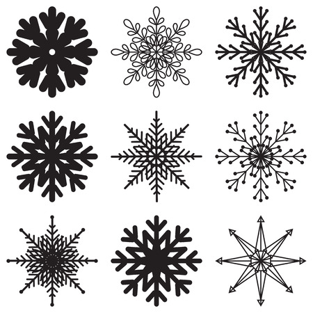 Snowflakes vector illustration set, isolated elements on white background. Design, concept, hexagon, geometry. Template for winter illustrations.のイラスト素材
