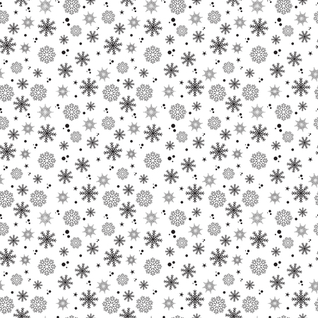 Black snowflakes seamless pattern on white background. Vector illustration. Paper, fabric, textile, banner. Winter, January, December, February. New year, Christmas. Monochrome.のイラスト素材